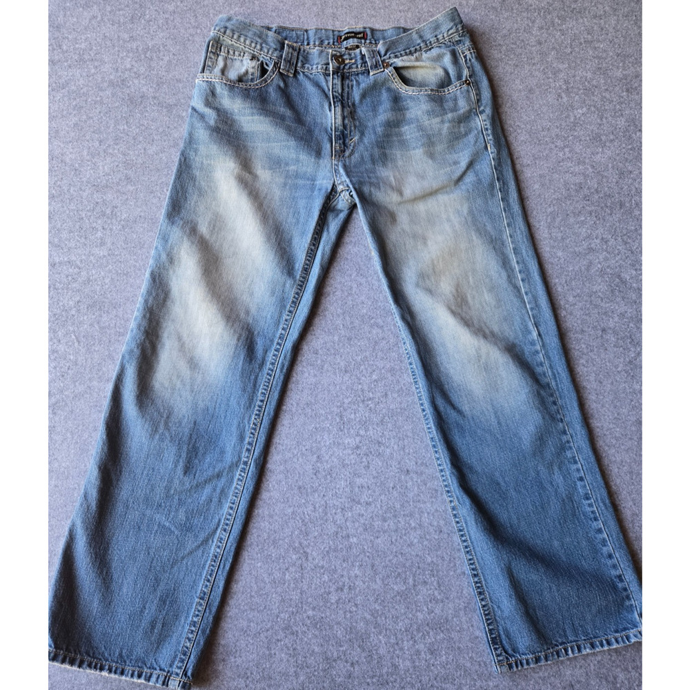 Irreverent Jeans Men's Light Wash Straight Leg Embroidered Pockets 35x31